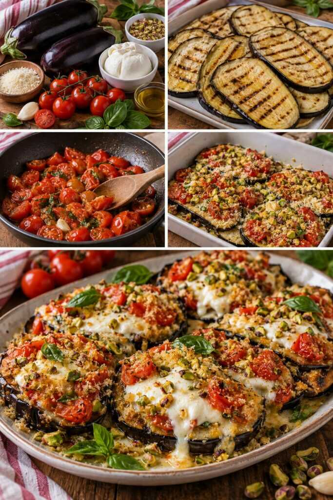 Melanzane Gratinate con Burrata, Pistacchi e Pomodorini – Sicilia