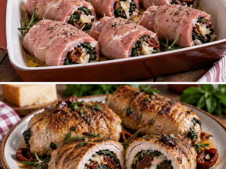 Involtini di Maiale con Pecorino, Spinaci e Pomodori Secchi – Toscana