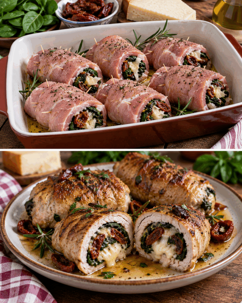 Involtini di Maiale con Pecorino, Spinaci e Pomodori Secchi – Toscana