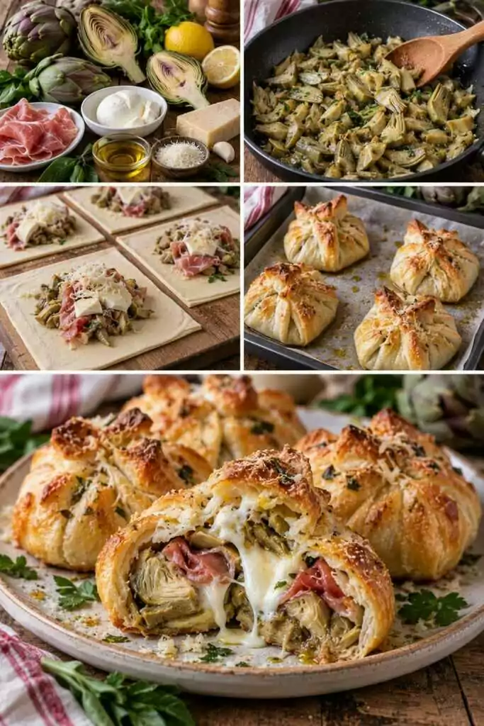 Fagottini di Carciofi con Pecorino, Prosciutto Crudo e Mozzarella – Lazio