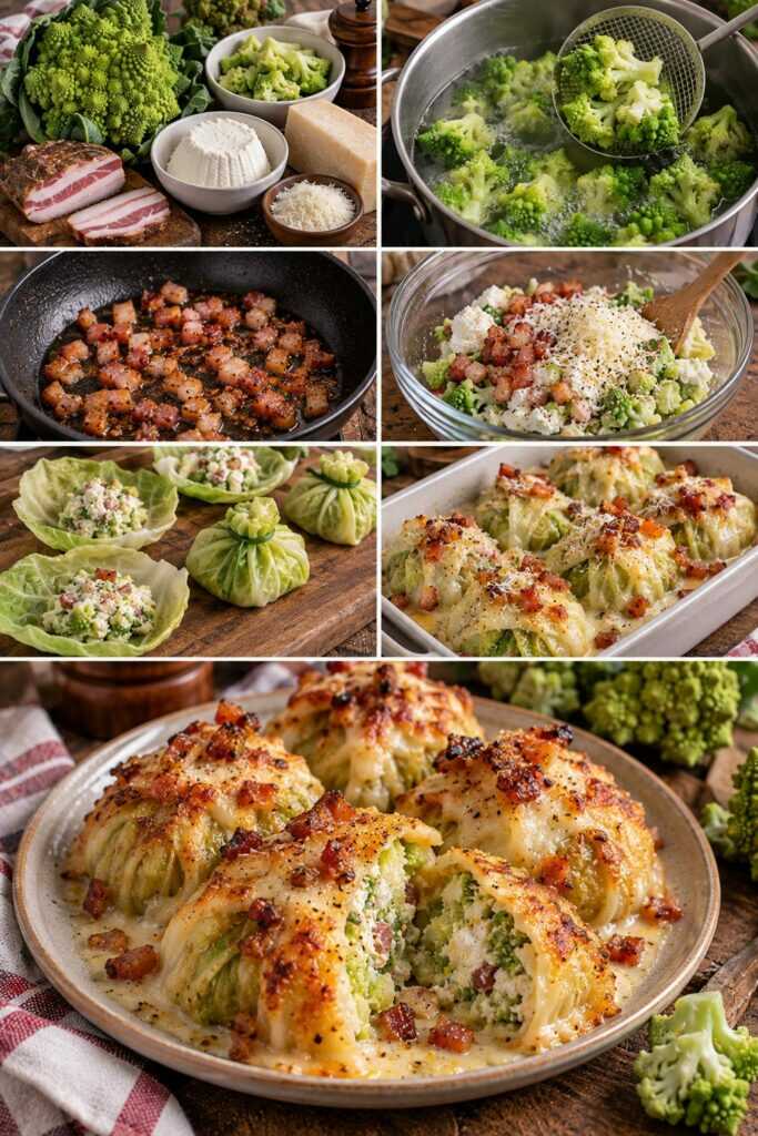 Fagottini di Cavolo Romanesco con Ricotta, Guanciale e Pecorino