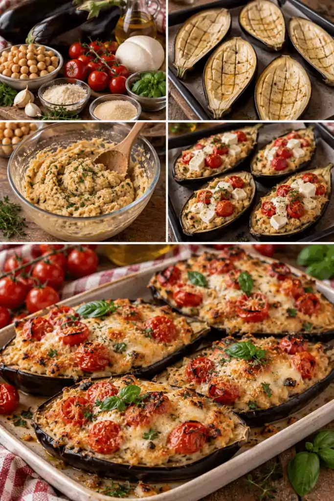 Barchette di Melanzane con Crema di Ceci, Provola e Pomodorini – Sicilia