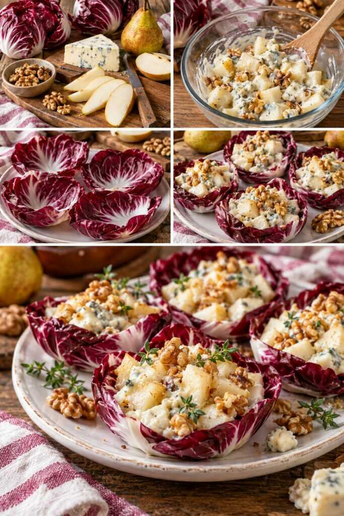 Cestini Freddi di Radicchio con Gorgonzola Dolce, Pere e Noci