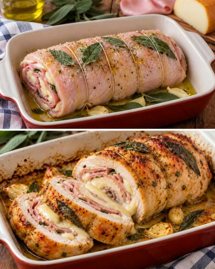 Pollo Arrotolato con Mortadella, Scamorza e Salvia