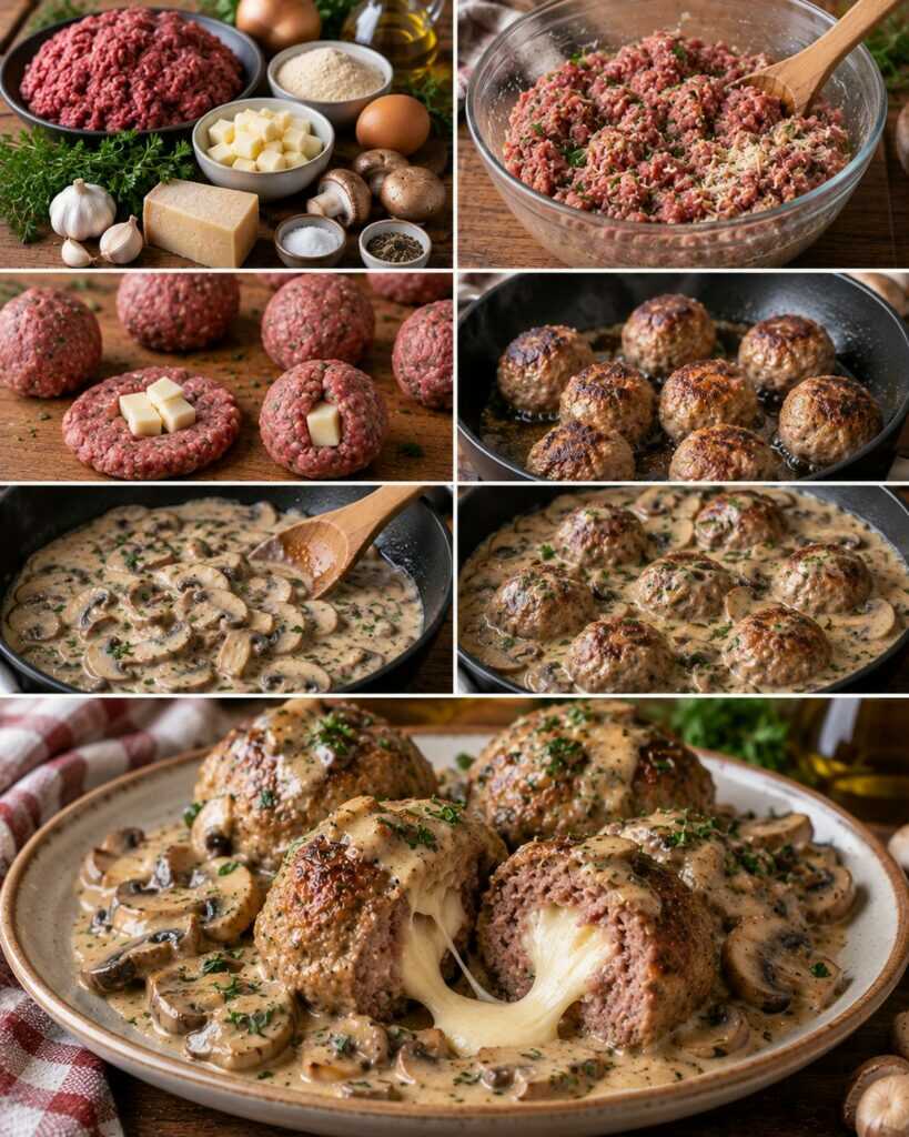 Polpette di Manzo Ripiene di Scamorza con Salsa ai Funghi – Lombardia