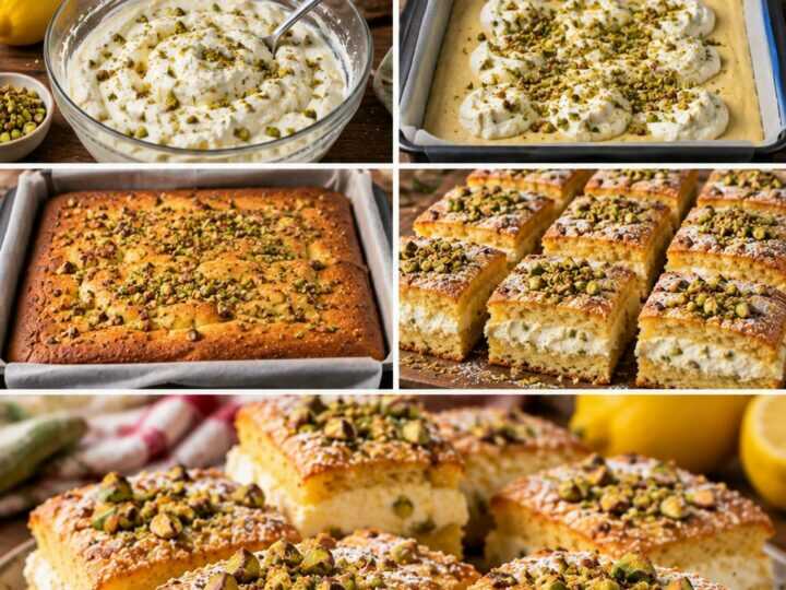 Quadrotti Soffici al Limone con Crema di Ricotta e Pistacchi – Puglia