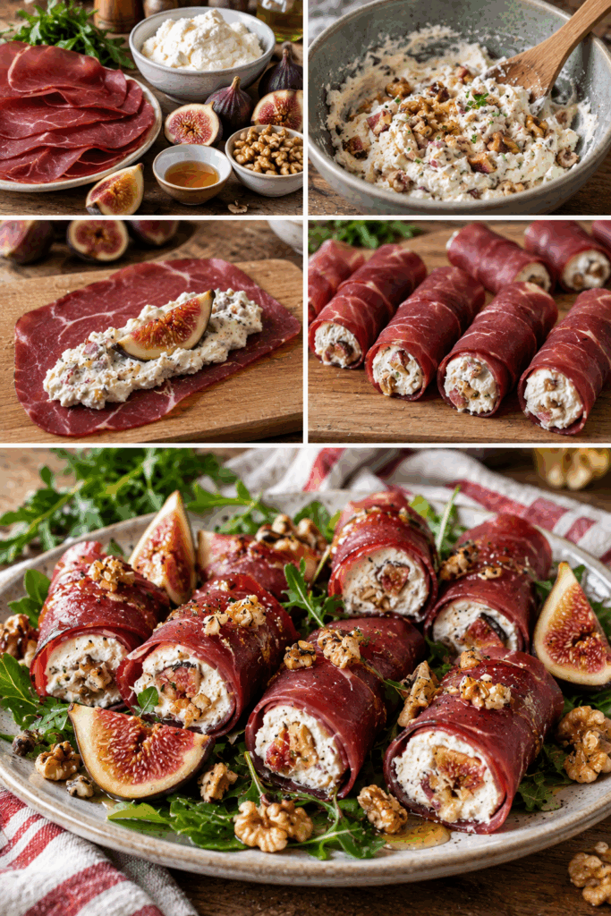 Involtini Freddi di Bresaola con Crema di Ricotta, Fichi e Noci – Lombardia
