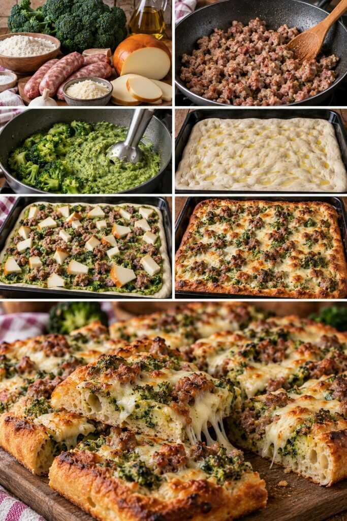 Pizza in Teglia con Crema di Broccoli, Salsiccia e Scamorza Affumicata – Campania