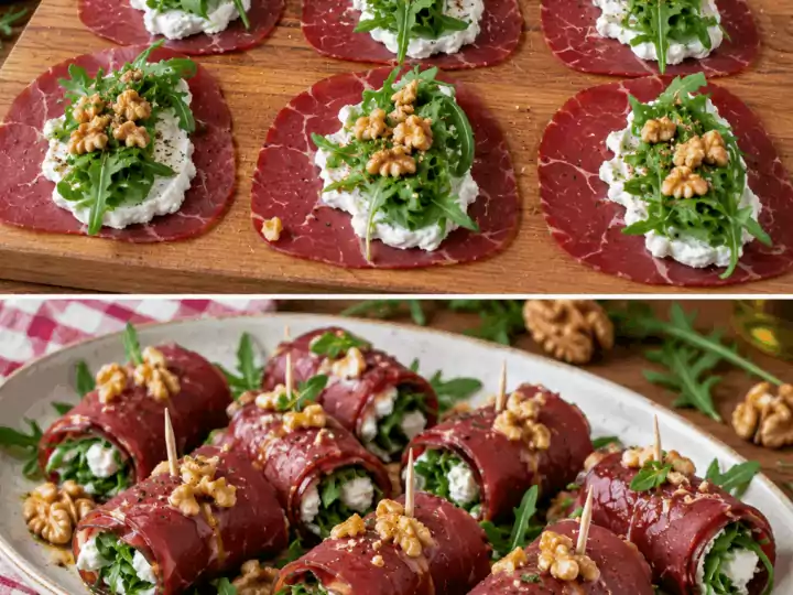 Involtini Freddi di Bresaola con Caprino, Rucola e Noci – Lombardia
