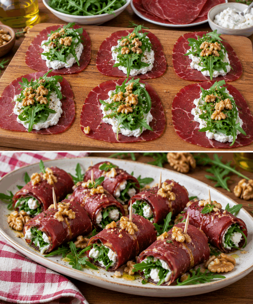 Involtini Freddi di Bresaola con Caprino, Rucola e Noci – Lombardia