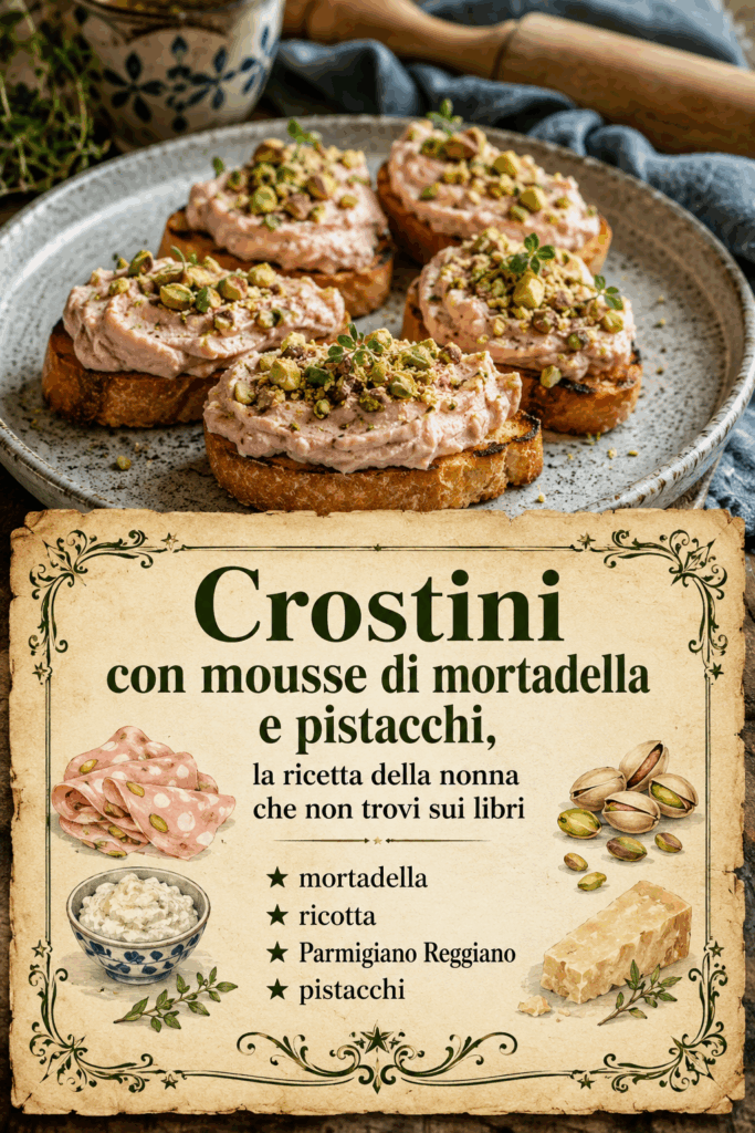 Crostini con mousse di mortadella e pistacchi, la ricetta della nonna che non trovi sui libri