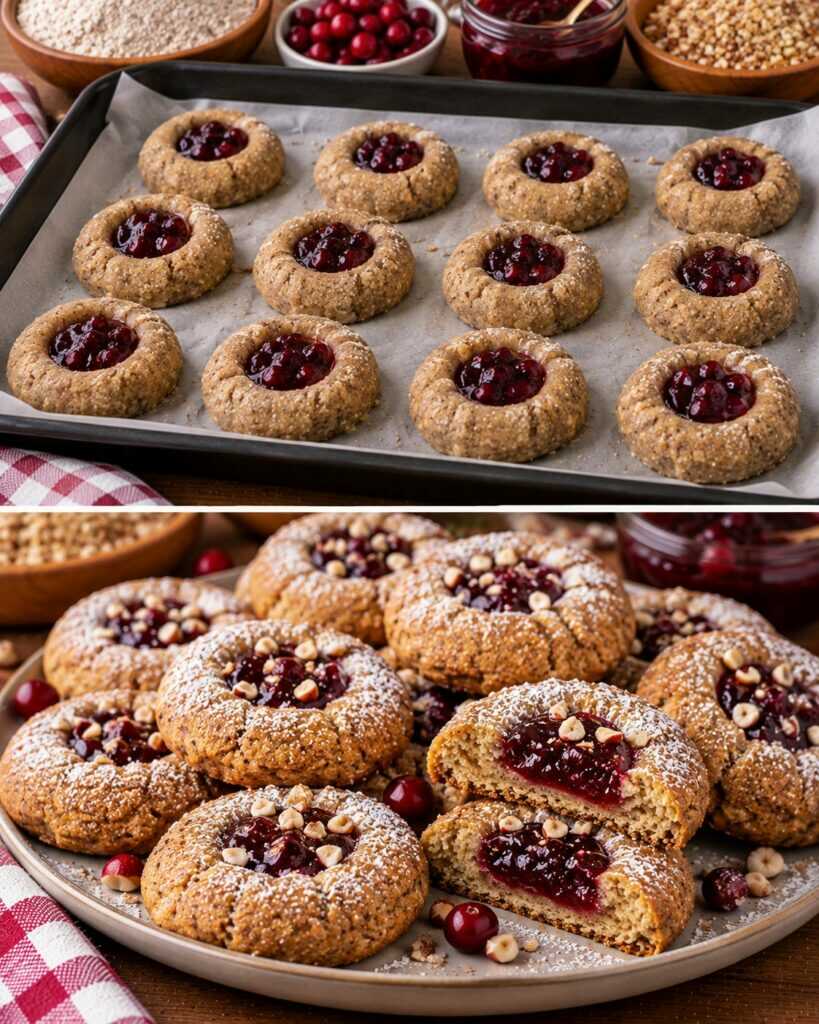Biscotti al Grano Saraceno con Cuore di Confettura di Mirtilli Rossi