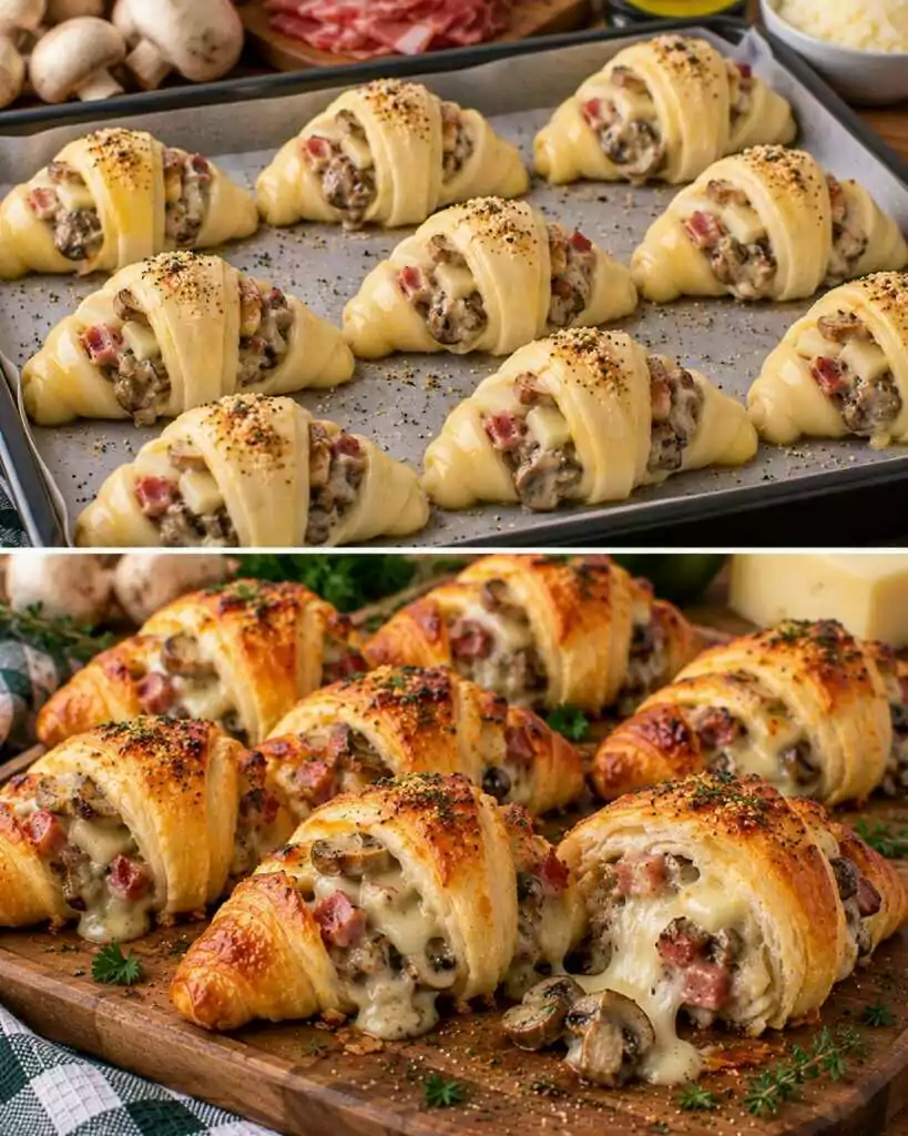 🥐 Mini Croissant Salati con Crema di Funghi, Speck e Provolone