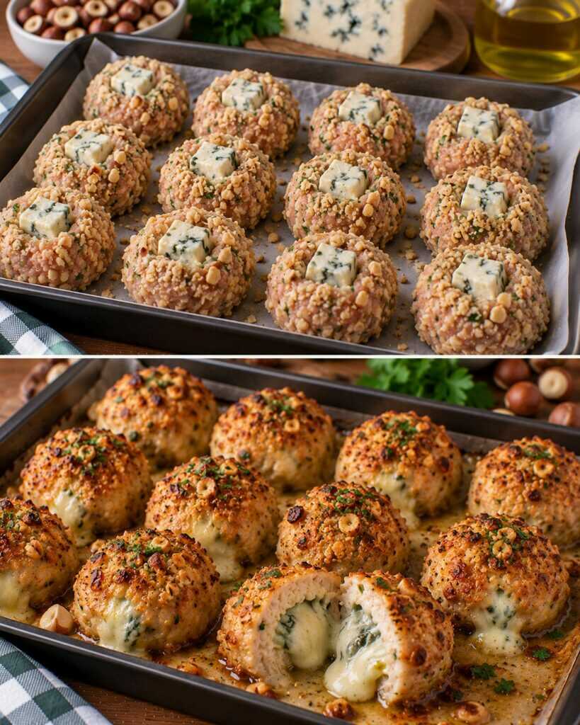 Polpette di Pollo con Cuore di Gorgonzola e Crosta di Nocciole