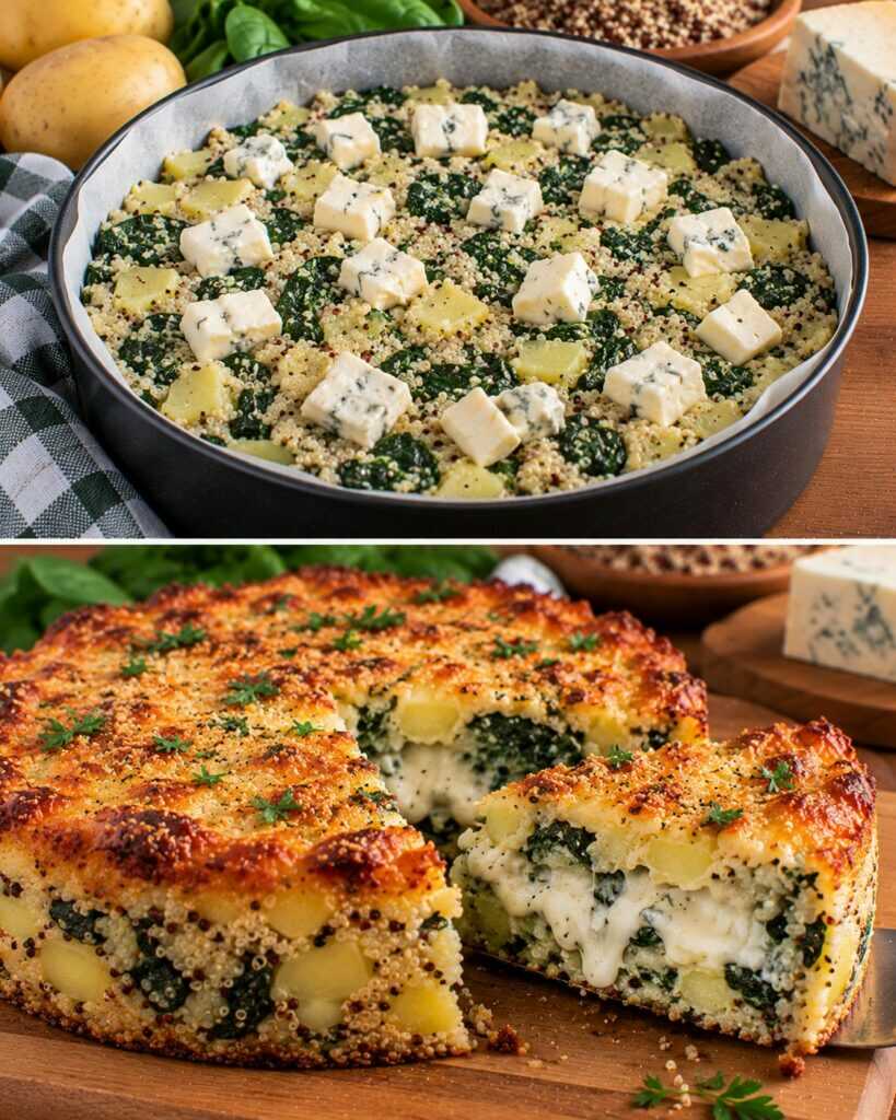 Sformato di Quinoa con Patate, Spinaci e Cuore di Gorgonzola Dolce