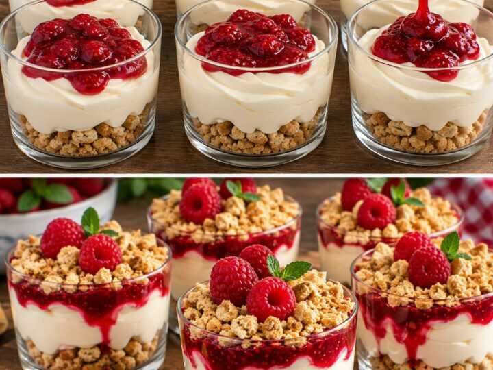 Mousse al Mascarpone con Salsa ai Lamponi e Crumble di Frollini