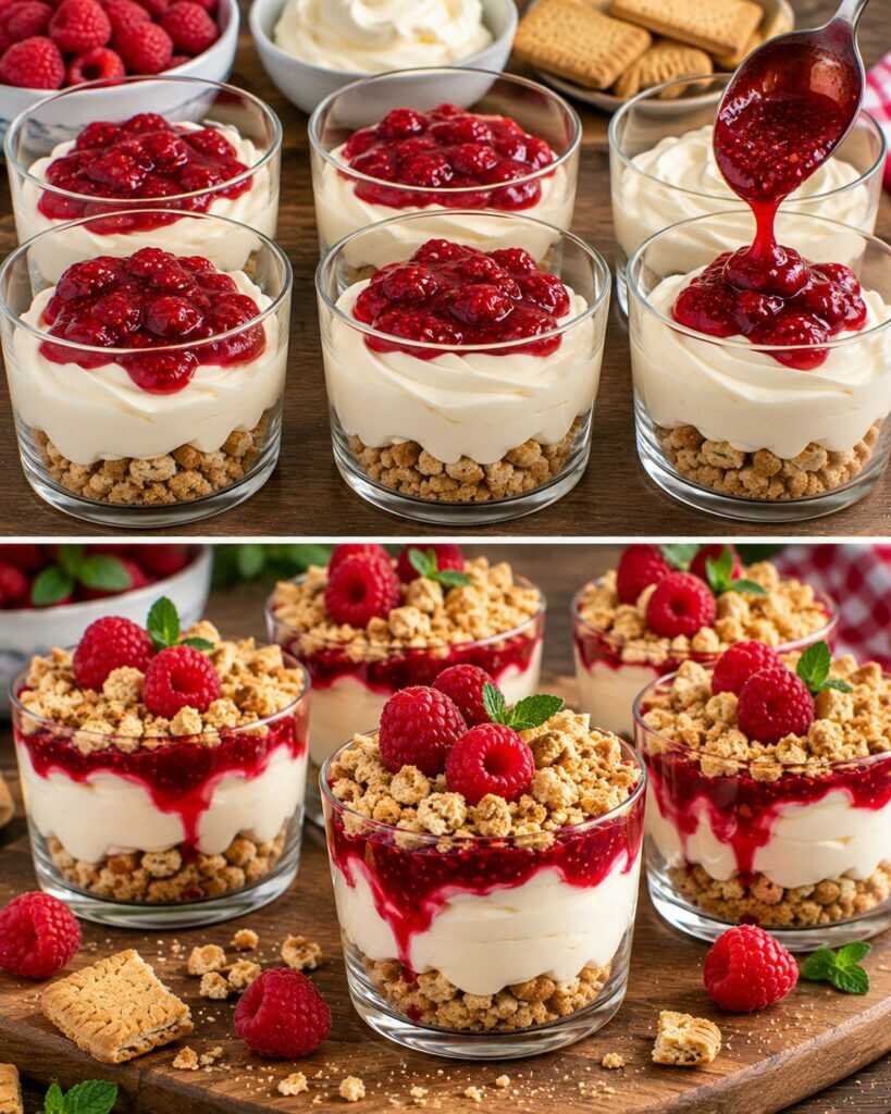 Mousse al Mascarpone con Salsa ai Lamponi e Crumble di Frollini