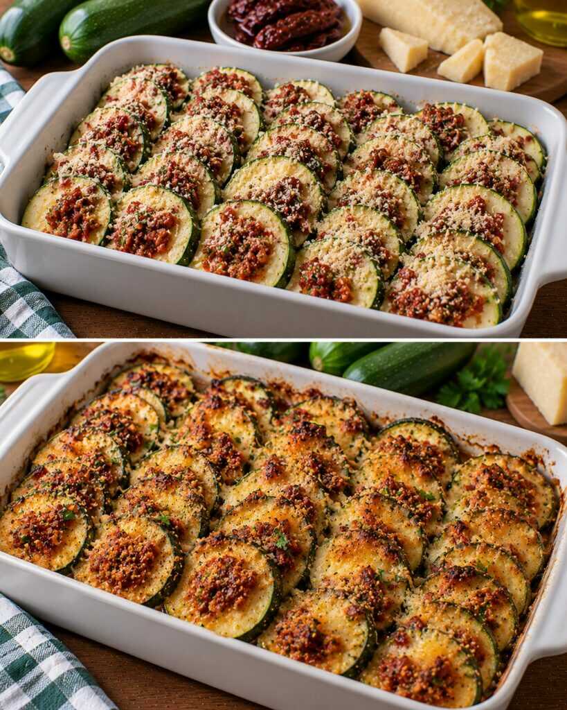 Zucchine a Rondelle Gratinate con Pesto di Pomodori Secchi e Pecorino