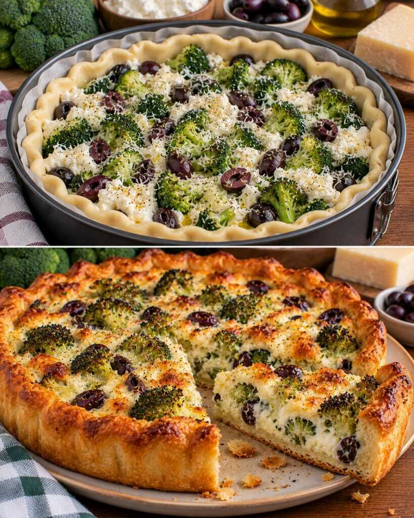 Torta Rustica con Broccoli, Ricotta di Pecora e Olive Nere