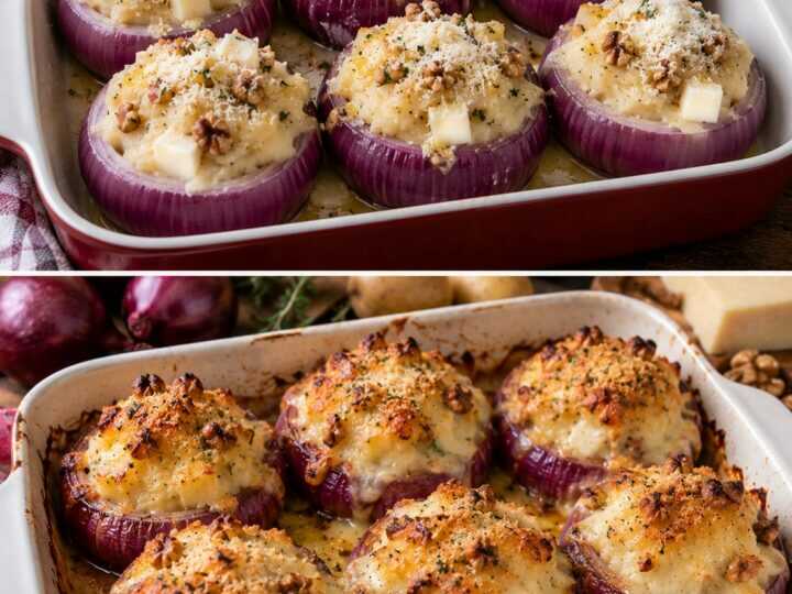 Cipolle Rosse Ripiene di Patate, Taleggio e Noci al Forno
