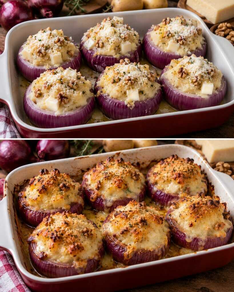 Cipolle Rosse Ripiene di Patate, Taleggio e Noci al Forno
