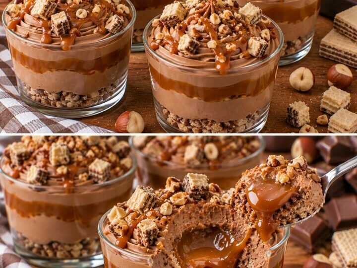 Coppe di Crema al Gianduia con Cuore di Caramello e Granella di Wafer