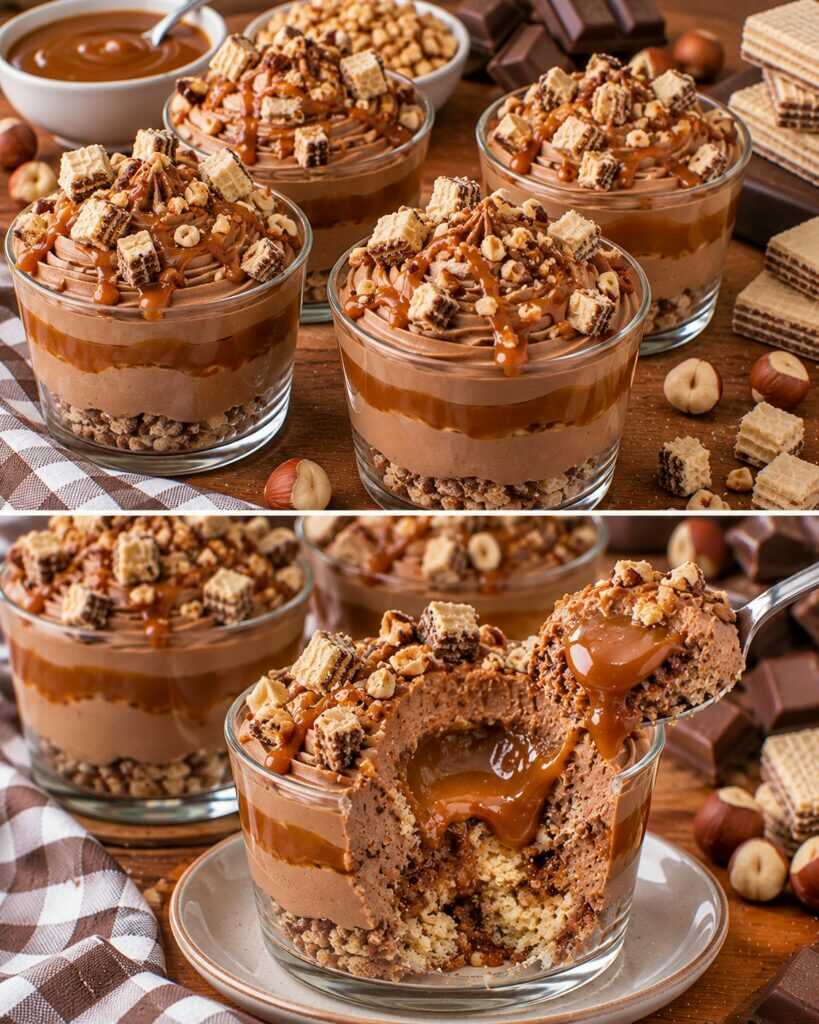 Coppe di Crema al Gianduia con Cuore di Caramello e Granella di Wafer