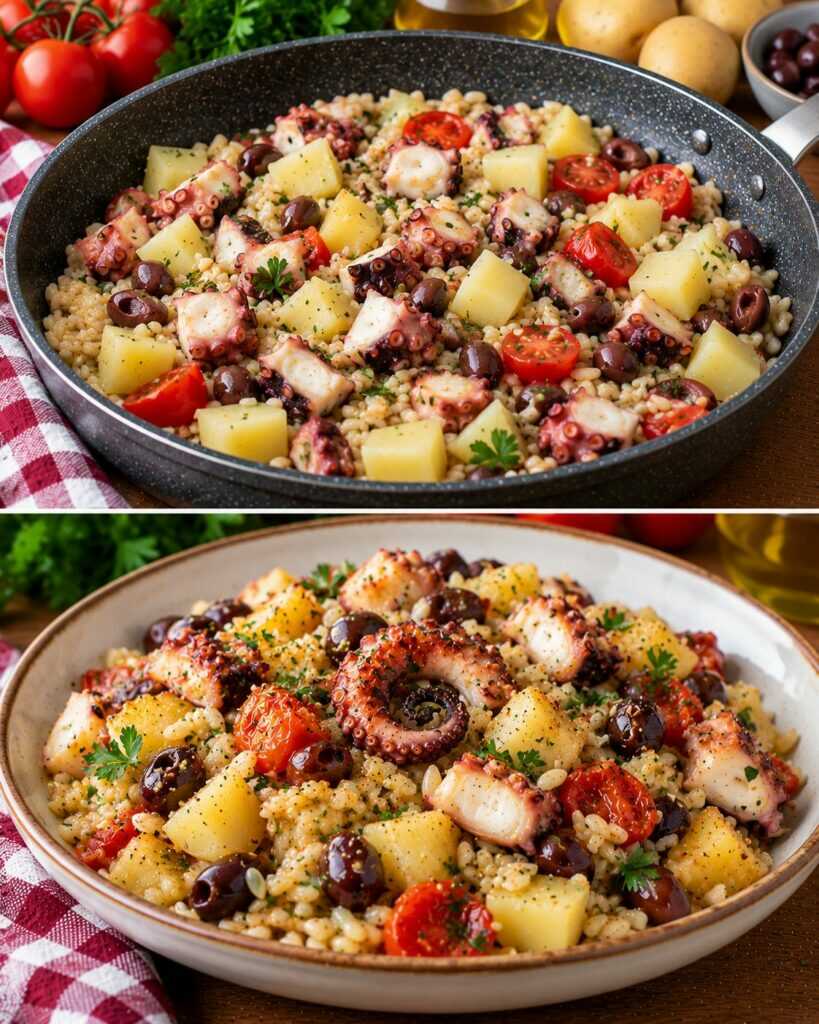 Orzo Perlato alla Mediterranea con Polpo, Patate e Olive Taggiasche