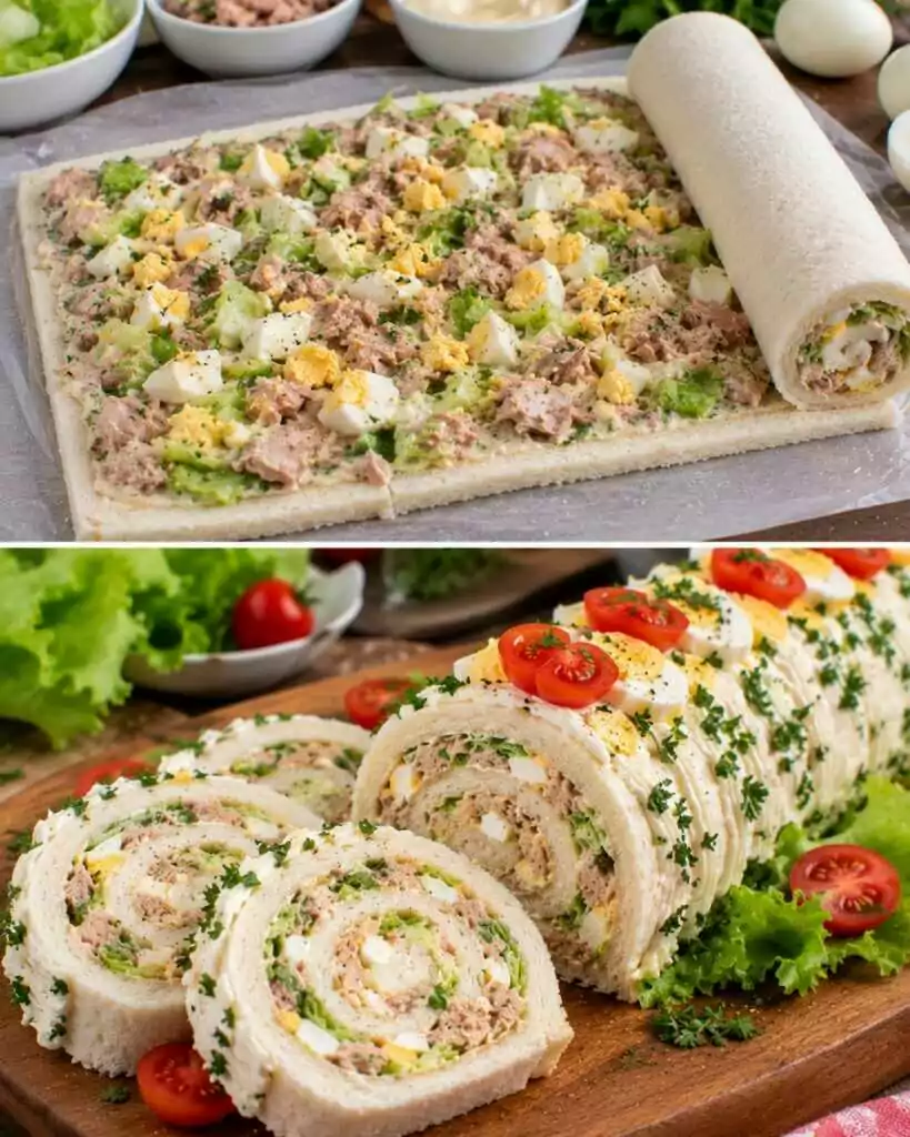 Rotolo Freddo di Pane per Tramezzini con Tonno, Uova Sode e Lattuga