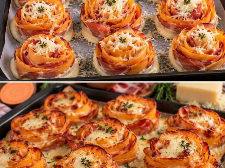 Roselline di Patate Dolci con Speck e Fonduta di Asiago