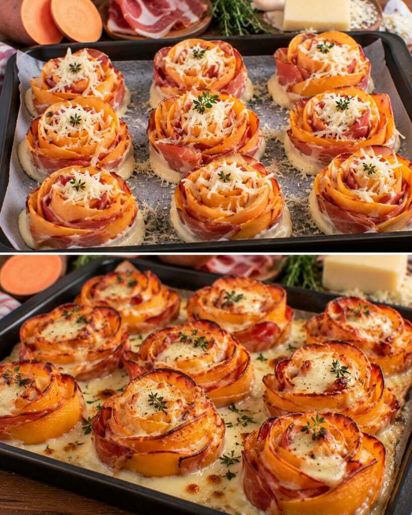 Roselline di Patate Dolci con Speck e Fonduta di Asiago