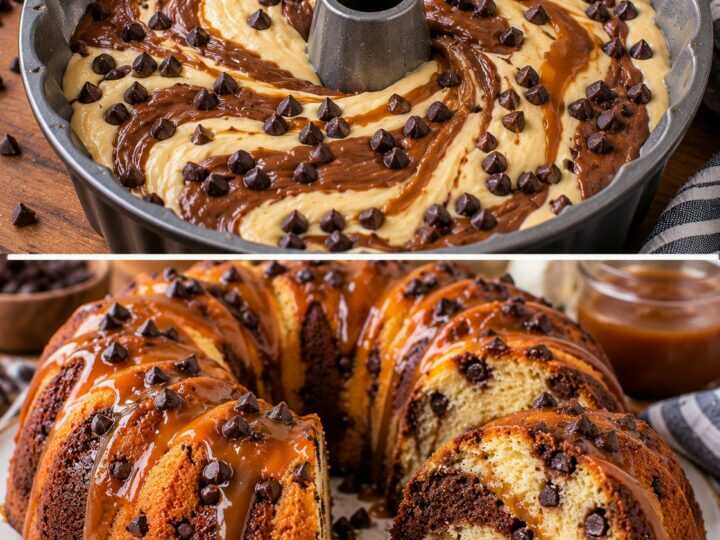 Ciambellone Variegato al Caramello con Gocce di Cioccolato