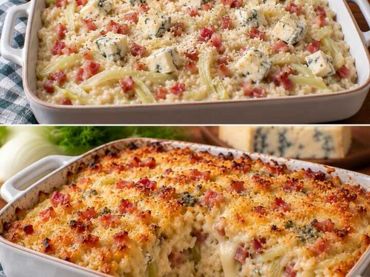 Riso al Forno con Crema di Finocchi, Pancetta e Cuore di Gorgonzola: Cremoso Dentro e Gratinato Fuori