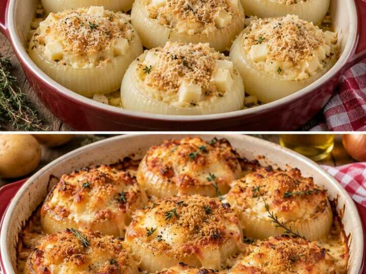 Cipolle Dorate Gratinate con Crema di Patate e Scamorza