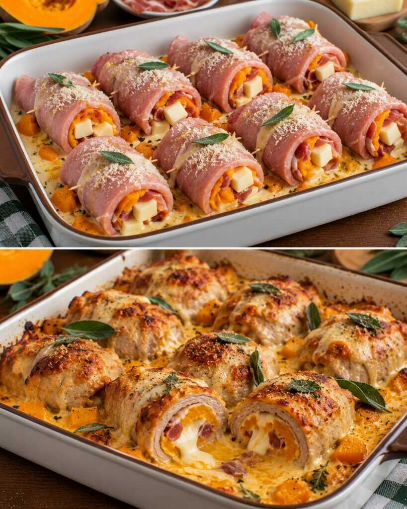 Involtini di Vitello con Crema di Zucca, Speck e Fontina