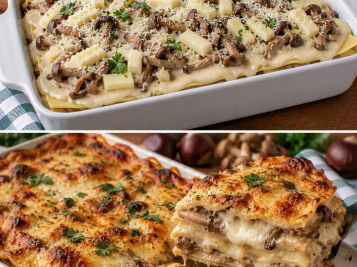 Lasagne Bianche con Funghi Chiodini, Crema di Castagne e Provola