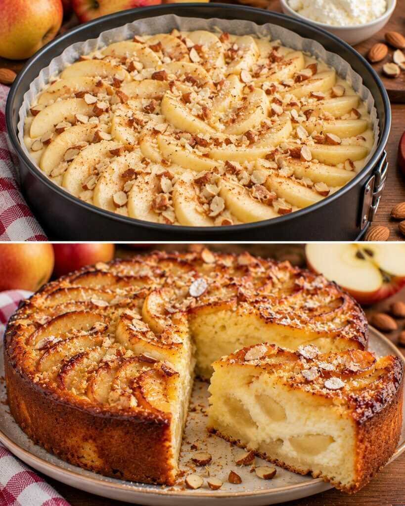 Torta Cremosa alle Mele con Ricotta, Vaniglia e Mandorle Croccanti