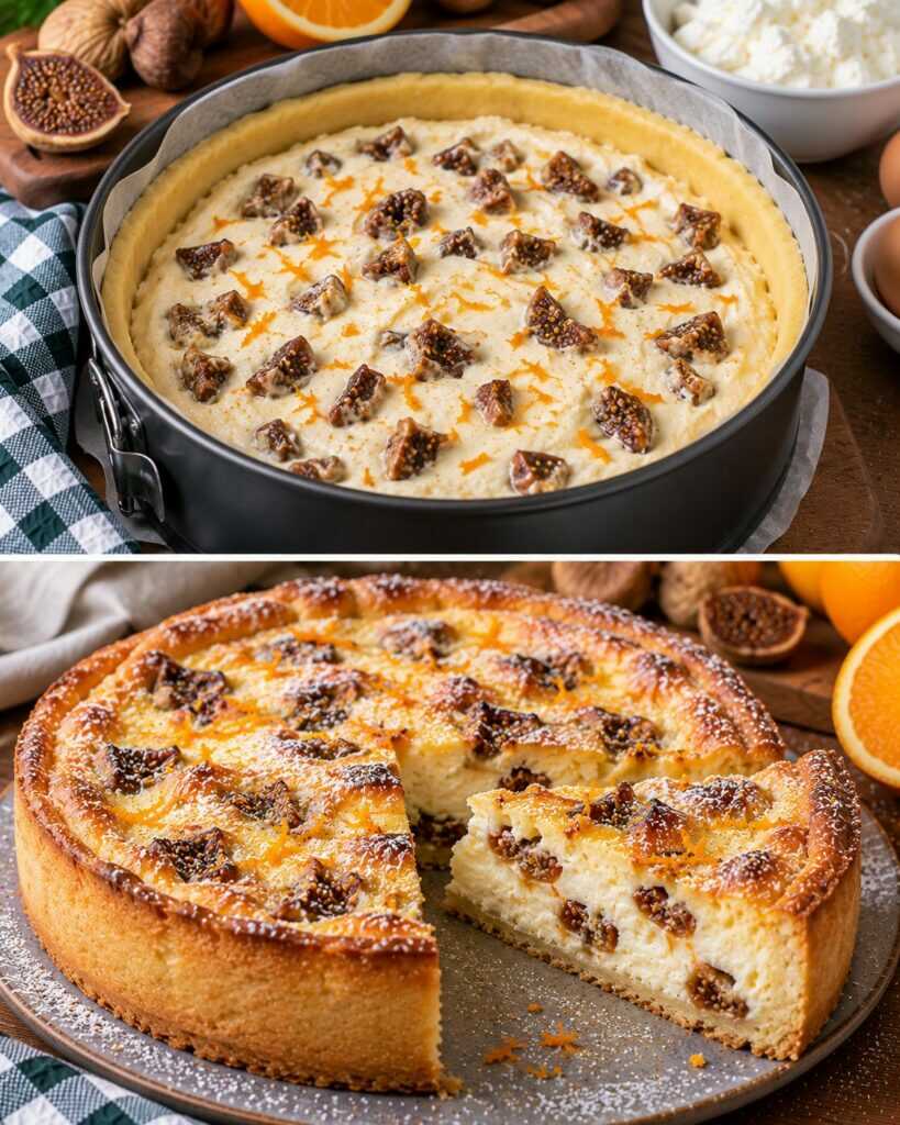 Torta Cremosa alla Ricotta di Pecora con Fichi Secchi e Scorza d&rsquo;Arancia