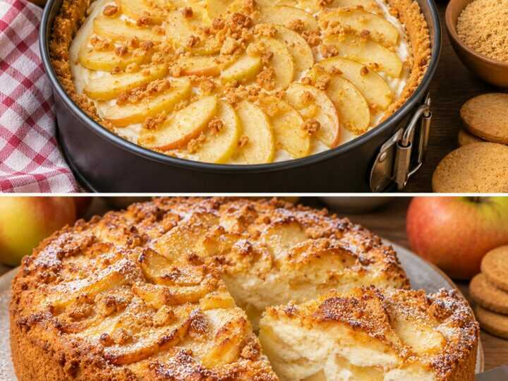 Torta Cremosa alla Robiola con Mele Renette e Crosta di Biscotti