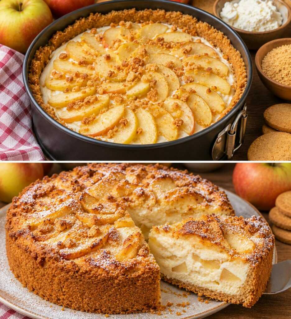 Torta Cremosa alla Robiola con Mele Renette e Crosta di Biscotti