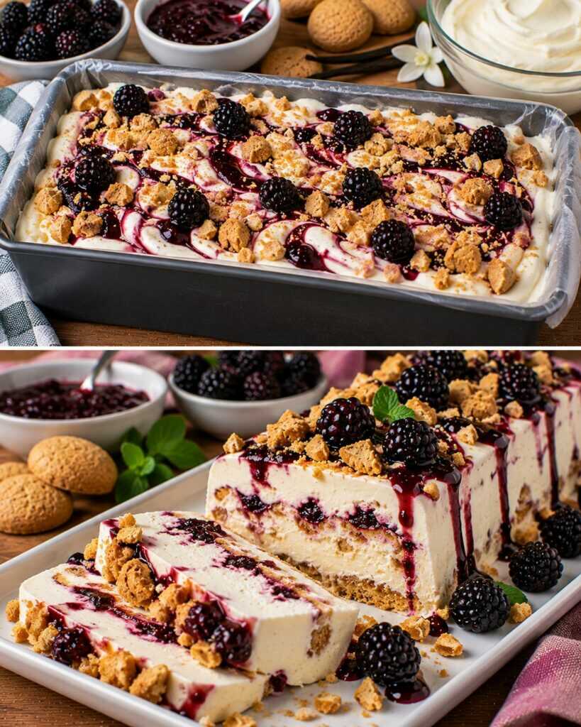 Semifreddo alla Vaniglia con Salsa alle More e Biscotti Croccanti