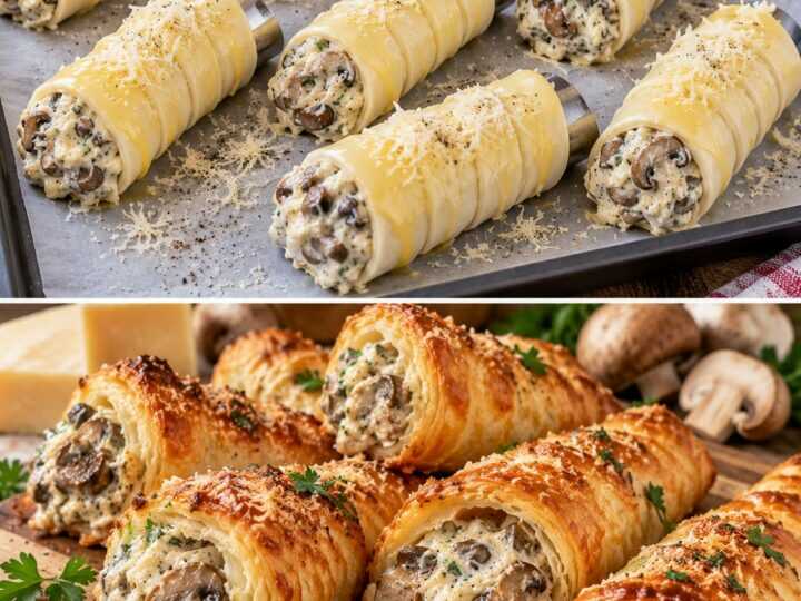 Cannoli Salati di Sfoglia con Crema di Parmigiano e Funghi