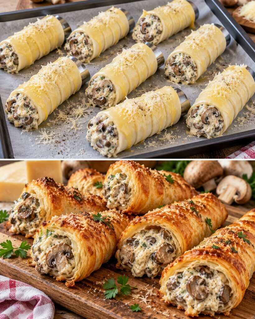 Cannoli Salati di Sfoglia con Crema di Parmigiano e Funghi