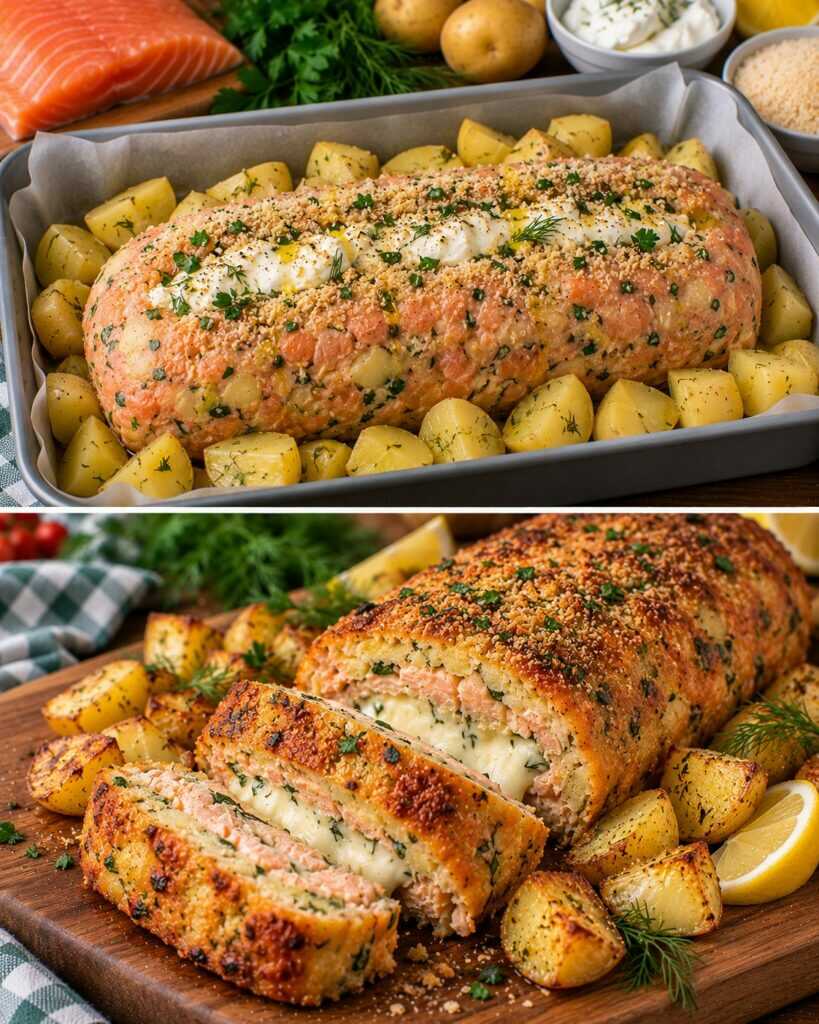 Polpettone di Salmone e Patate con Cuore di Stracchino ed Erbe Aromatiche