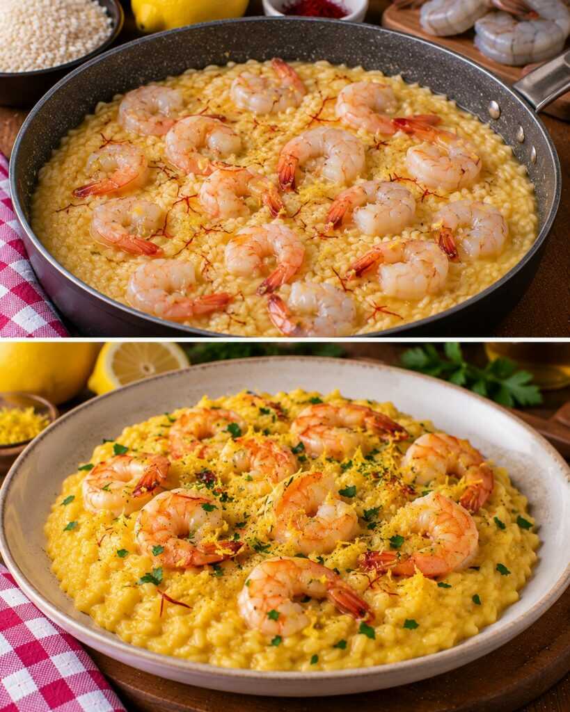 Risotto Cremoso ai Gamberi con Crema di Zafferano e Scorza di Limone