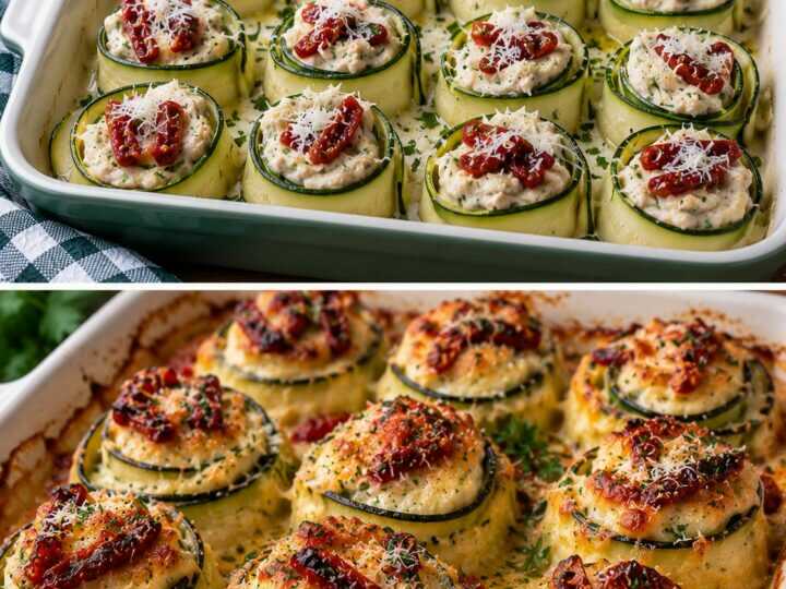 Zucchine a Rosellina con Crema di Cannellini, Pecorino e Pomodori Secchi