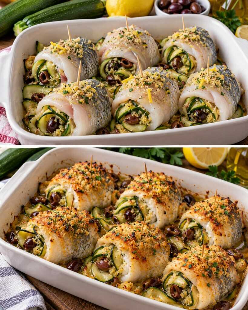 Involtini di Orata con Zucchine, Olive Taggiasche e Pangrattato al Limone
