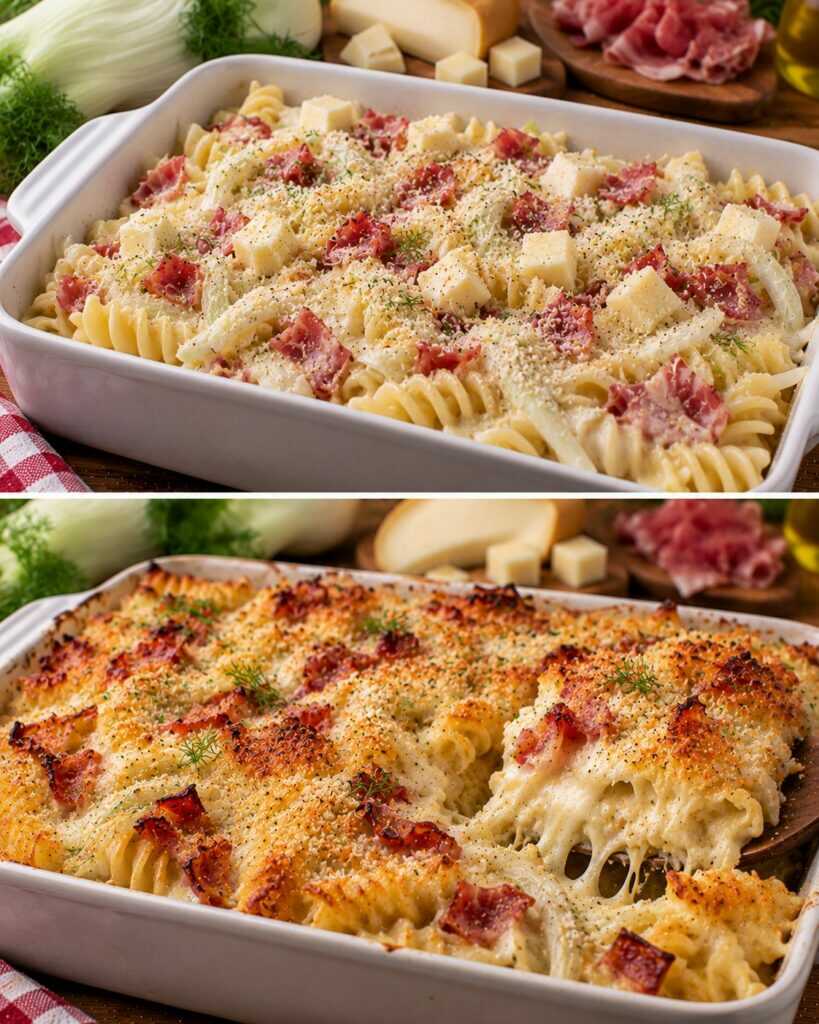 Fusilloni al Forno con Finocchi, Speck e Provola Affumicata