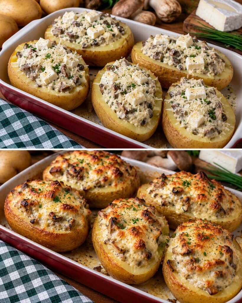 Patate Ripiene di Crema di Porcini, Robiola ed Erba Cipollina