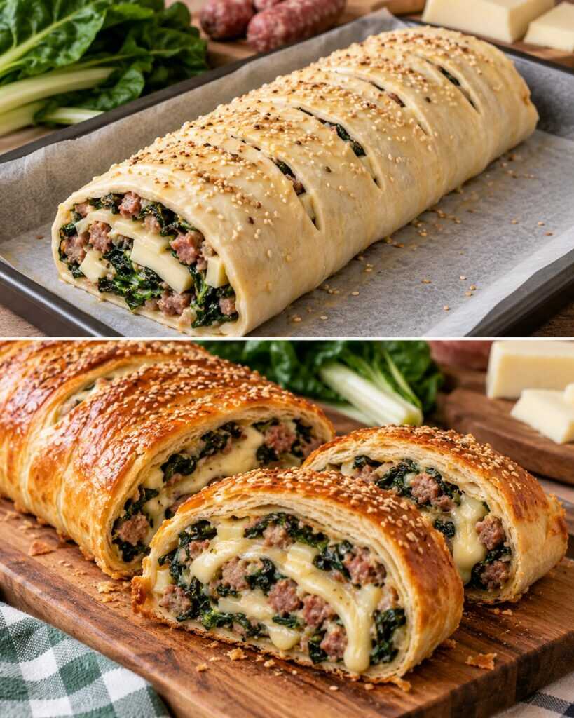 Rotolo di Pasta Matta con Bietole, Salsiccia e Provolone